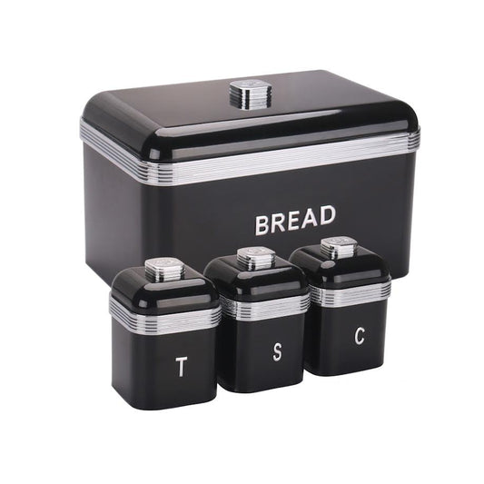 CH Retro Deluxe Bread Bin & 3 Piece Canister Set Black