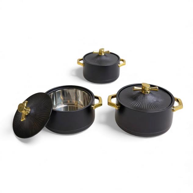 3 Piece Food Warmer Serving Set Black