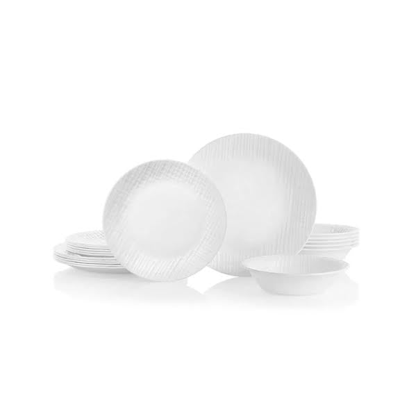 Corelle 18 Piece Linen Weave Dinner Set White