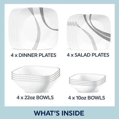 Corelle 16 Piece Urban Arc Dinner Set White