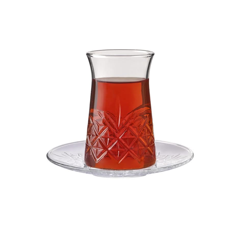 Pasabahce 12 Piece Crystal Turkish Tea Glasses and Saucers