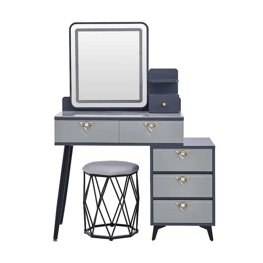 Exotic Designs Dressing Table with Stool And Lights Grey & White