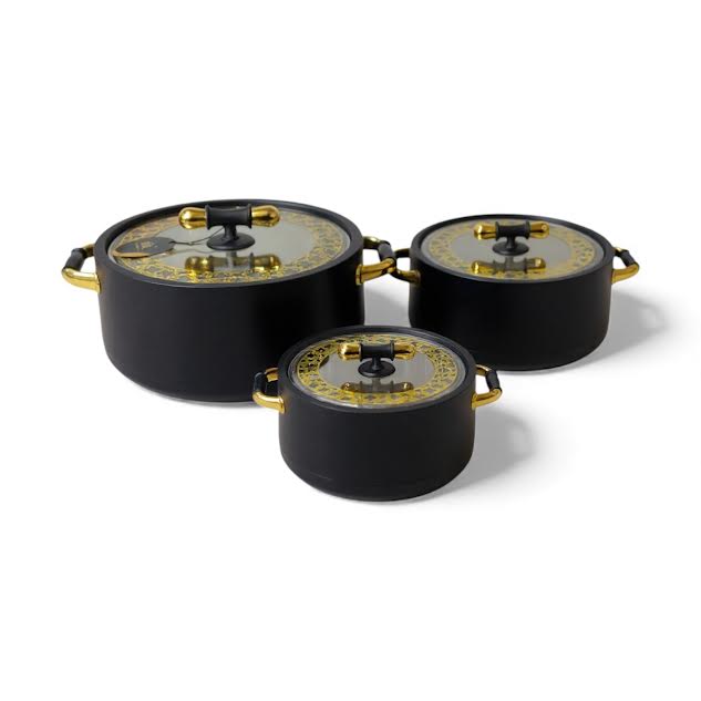 3 Piece Food Warmer Set Black & Gold