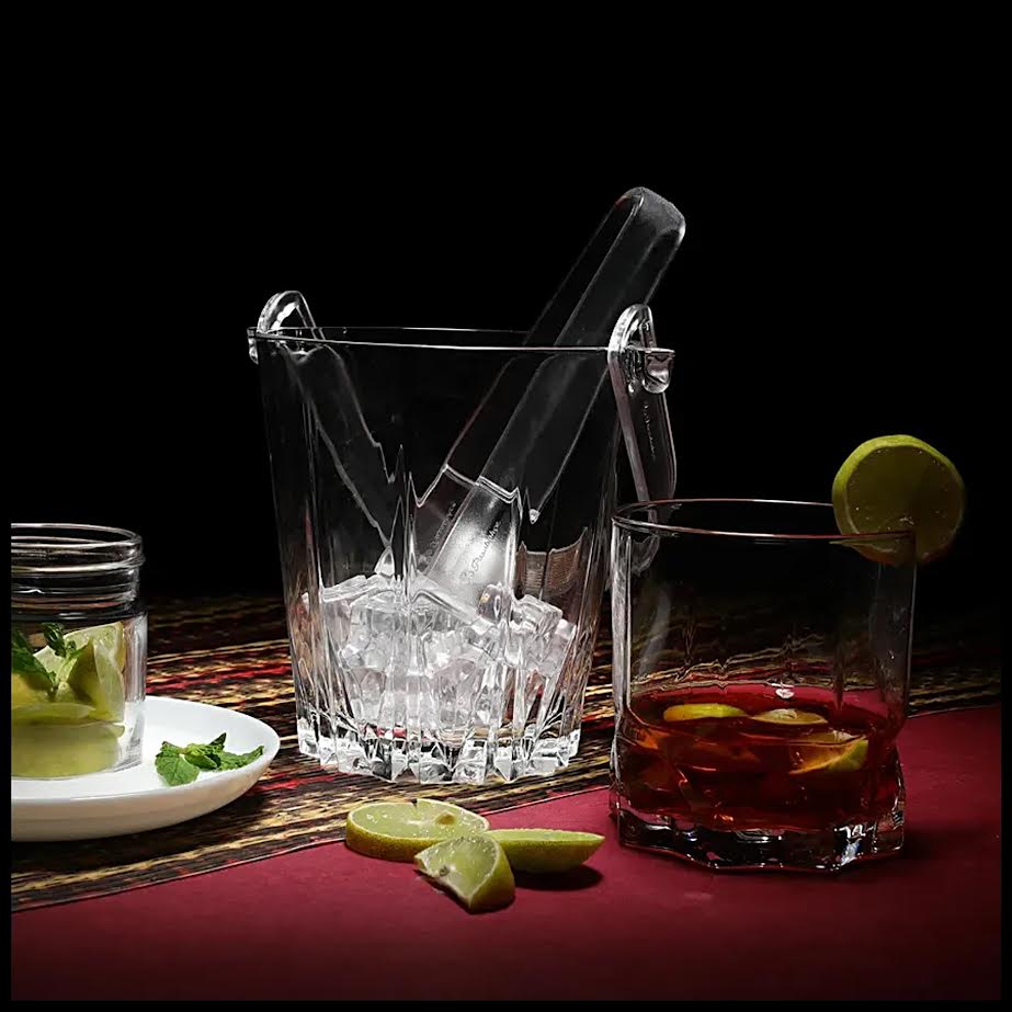 Pasabahce 815ml Karat Glass Ice Bucket with Plastic Tongs Clear