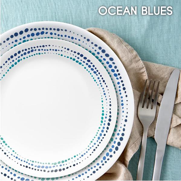 Corelle Ocean Blues 16 Piece Dinner Set White