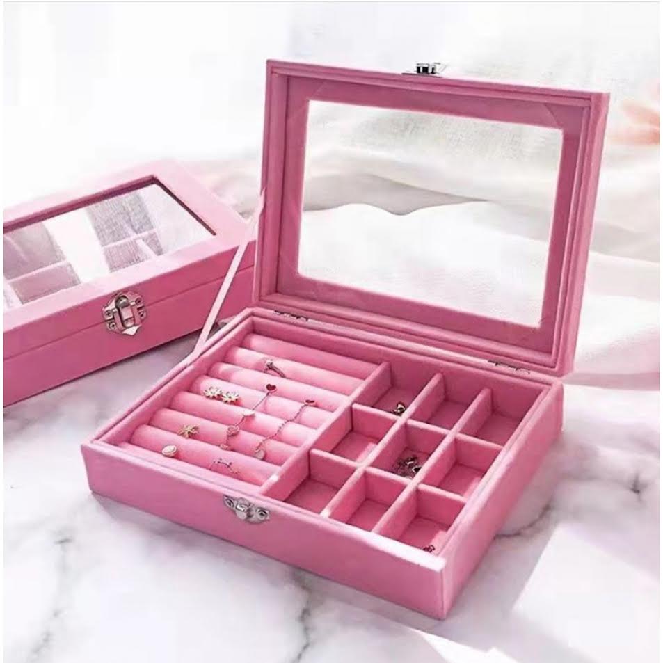 Urban Decor 2 Piece Flannel Jewelry Box Set Pink