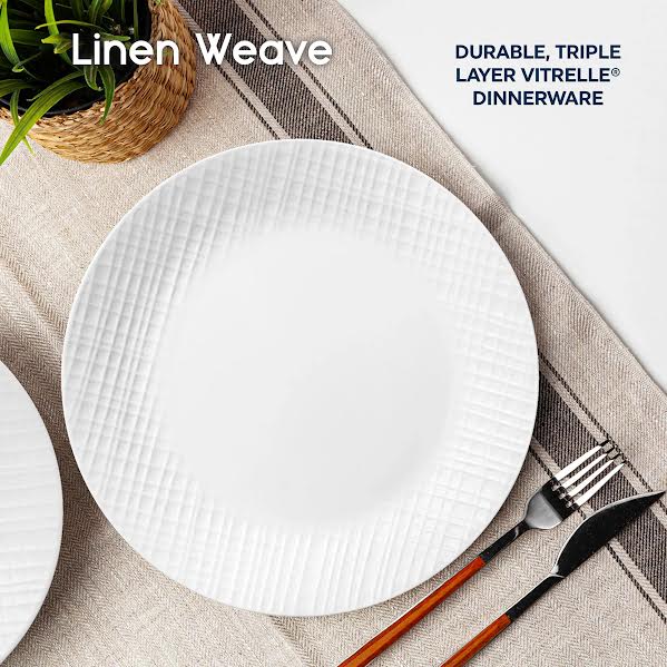 Corelle 18 Piece Linen Weave Dinner Set White