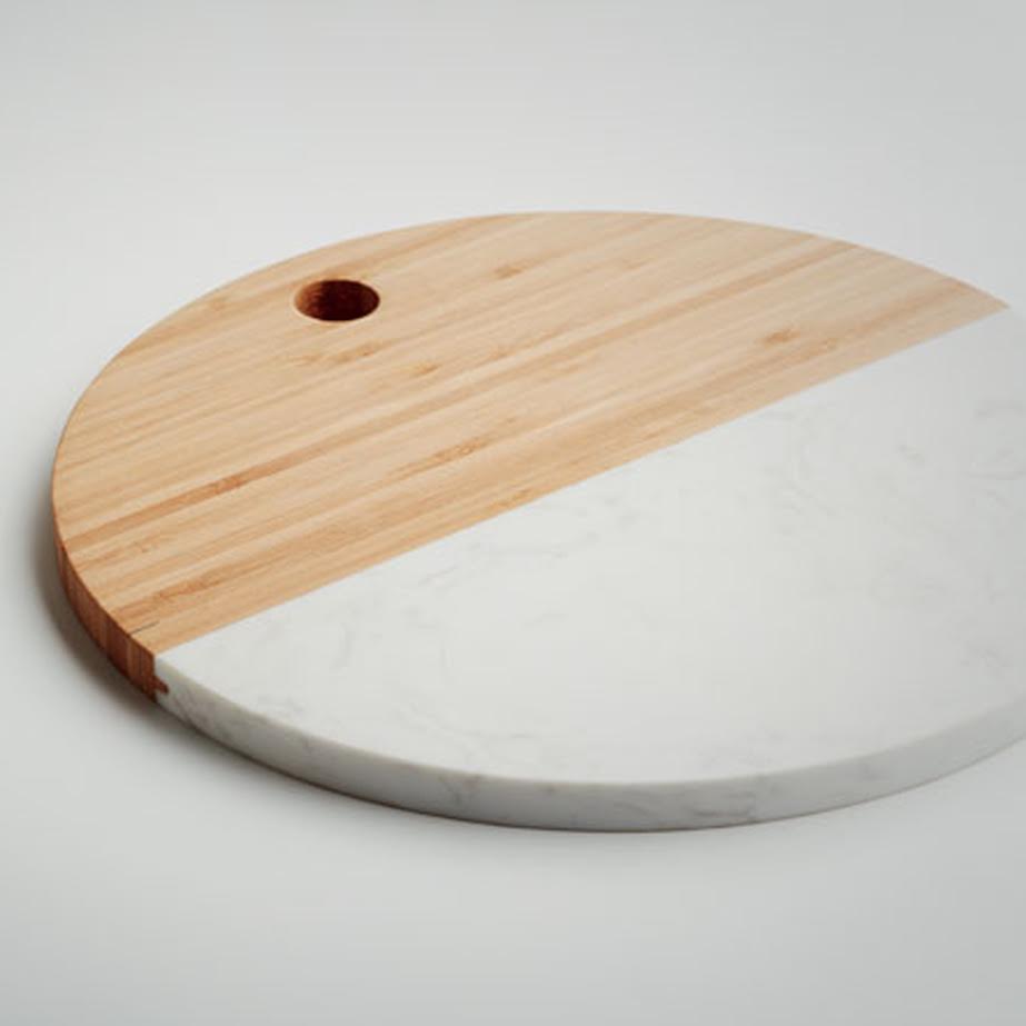 Aqua Round Cutting Board Brown & White