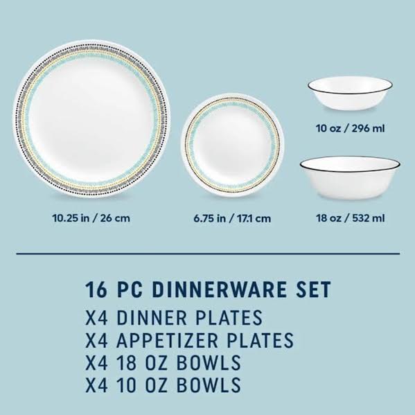 Corelle 16 Piece Paloma Dinner Set White