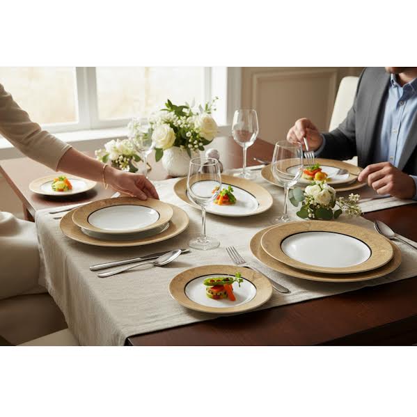 Luminarc Celebration 19 Piece Dinner Set Gold & White