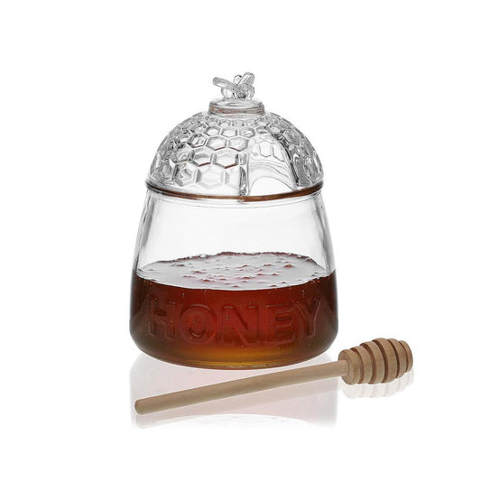 Regent Glass Honey Dispenser with Lid & Dipper Clear