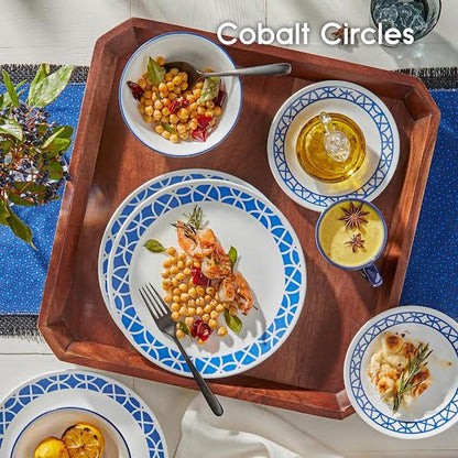 Corelle Cobalt Circles 16 Piece Dinner Set White
