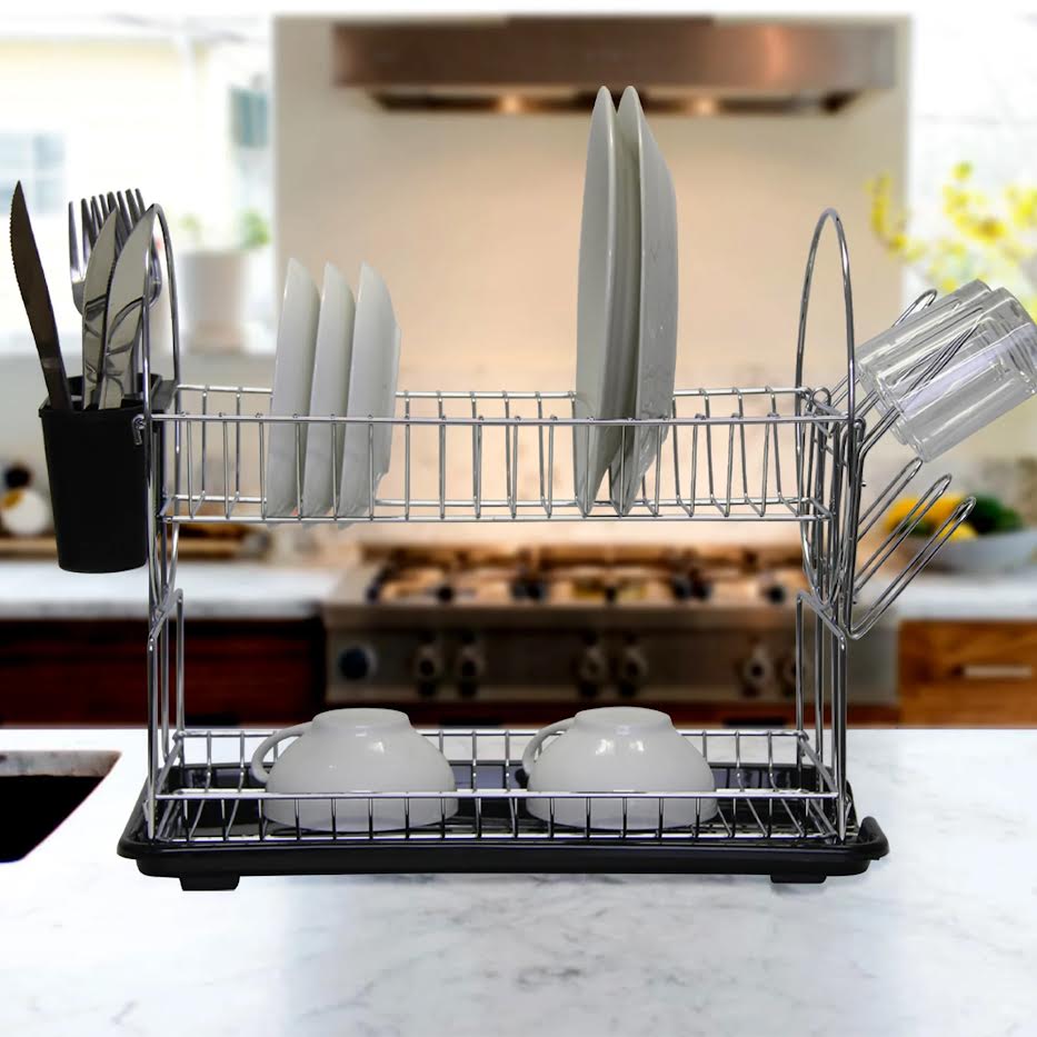 Aqua 2 Tier Dish Rack Chrome