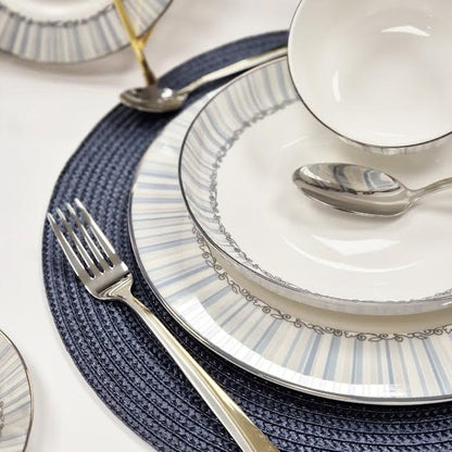36 Piece Line Design Dinner Set White & Blue