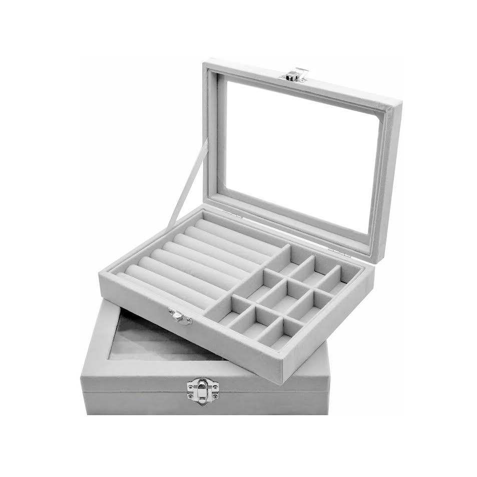 Urban Decor 2 Piece Flannel Jewelry Box Set Grey