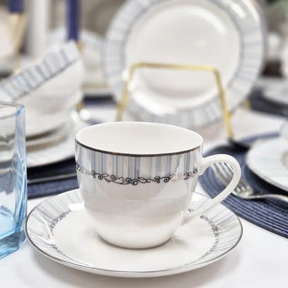 36 Piece Line Design Dinner Set White & Blue