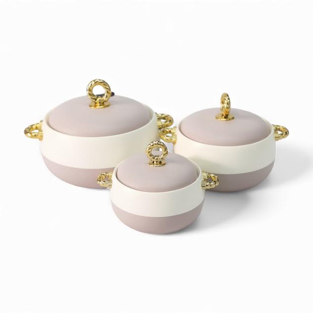3 Piece Luxury Food Thermo Casserole Set Beige & White