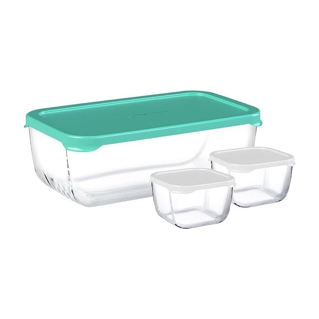 Pasabahce Snowbox 3 Piece Storage Container Set Green & White Set of 4