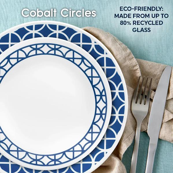 Corelle Cobalt Circles 16 Piece Dinner Set White