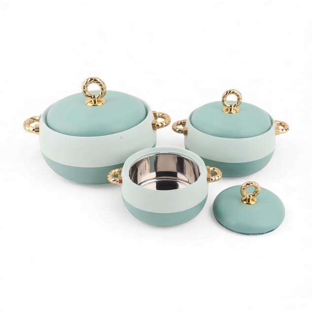 3 Piece Luxury Food Thermo Casserole Set Green