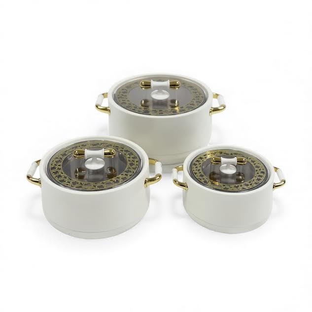 3 Piece Food Warmer Set Cream & Gold