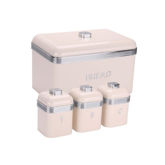 CH Retro Deluxe Bread Bin & 3 Piece Canister Set Cream