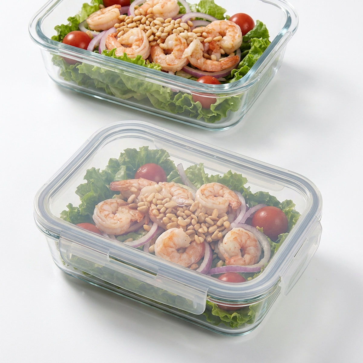 CH 1040ml 2 Piece Rectangular Glass Container Set Clear