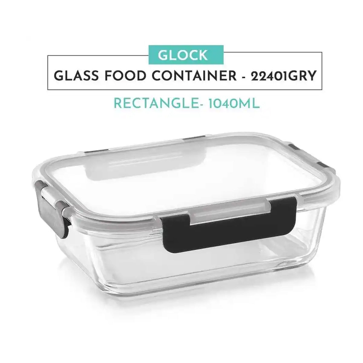 Aqua 1040ml Rectangular Glass Container with Grey Lid