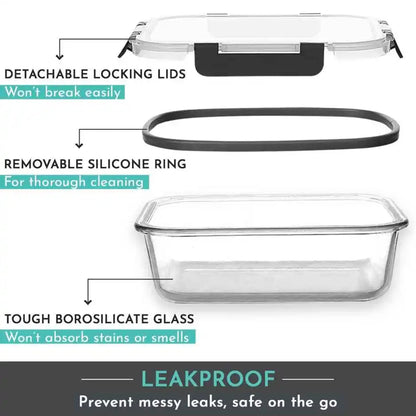 Aqua 370ml Rectangular Glass Container with Grey Lid