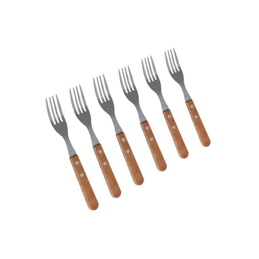 Always Home 6 Piece Steak Fork Set with Wooden Handle Silver