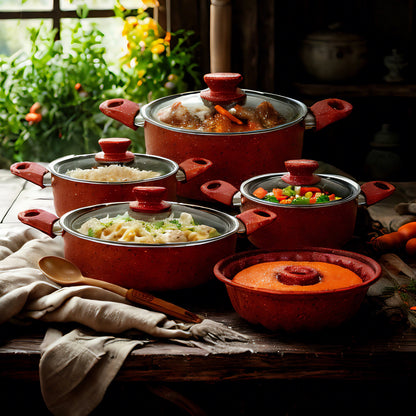 10 Piece Granite Turkish Pot Set Red