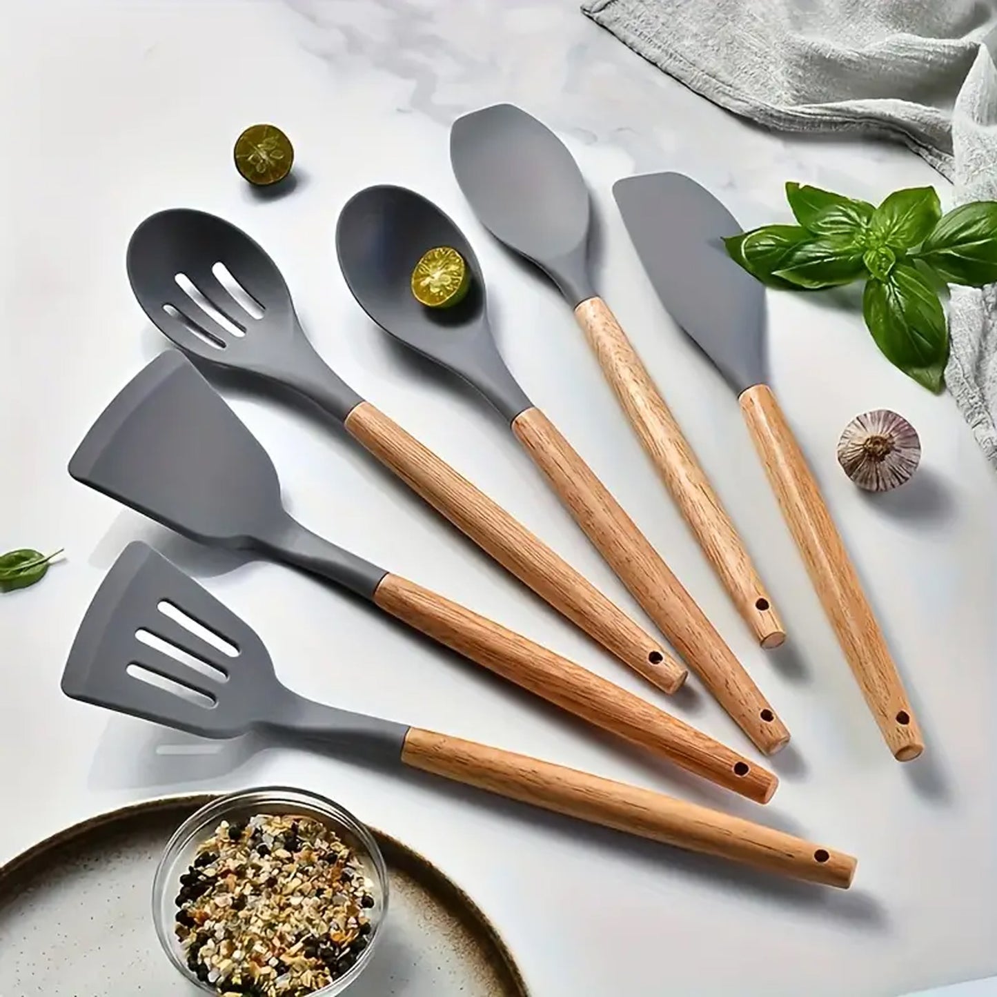 Kitchen Life 12 Piece Silicone Utensil Set Grey