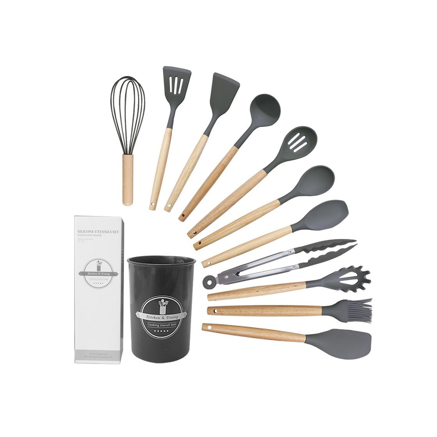 Kitchen Life 12 Piece Silicone Utensil Set Grey