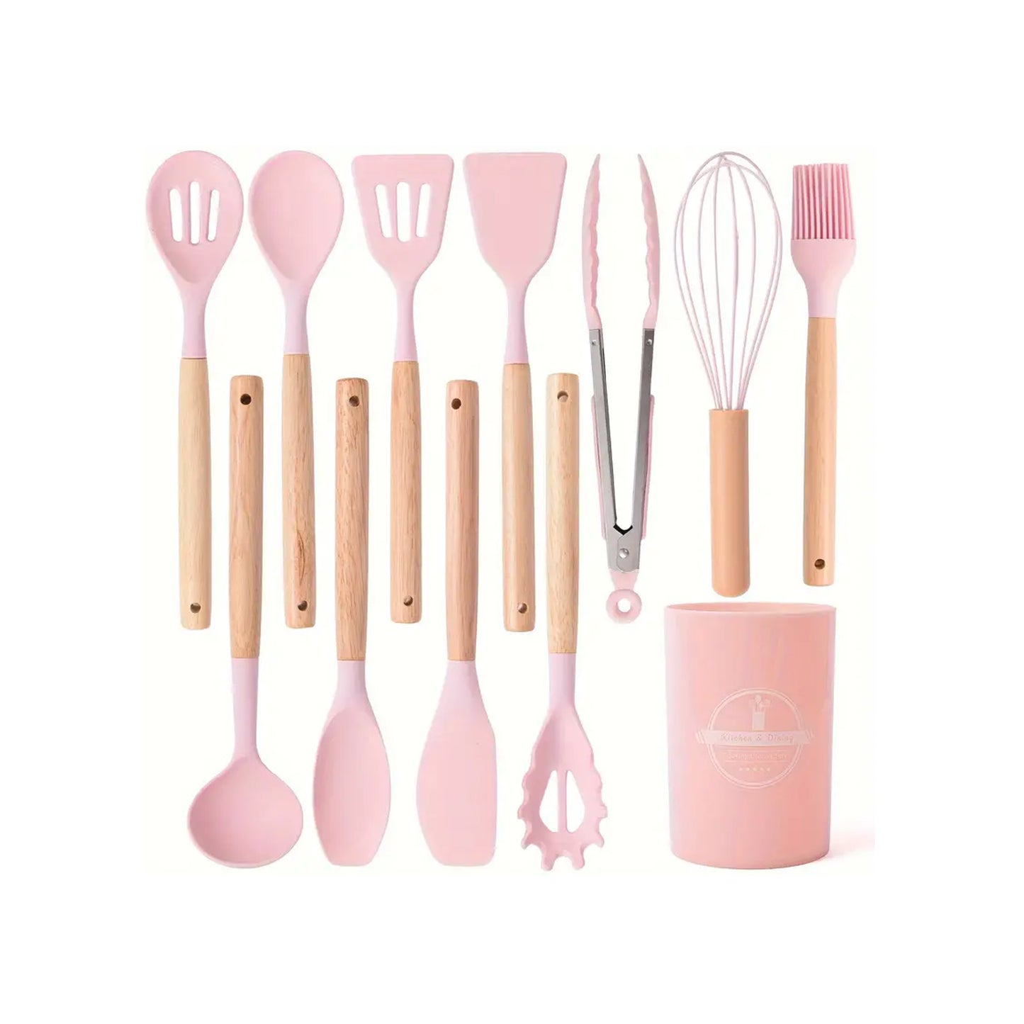 Kitchen Life 12 Piece Silicone Utensil Set Pink
