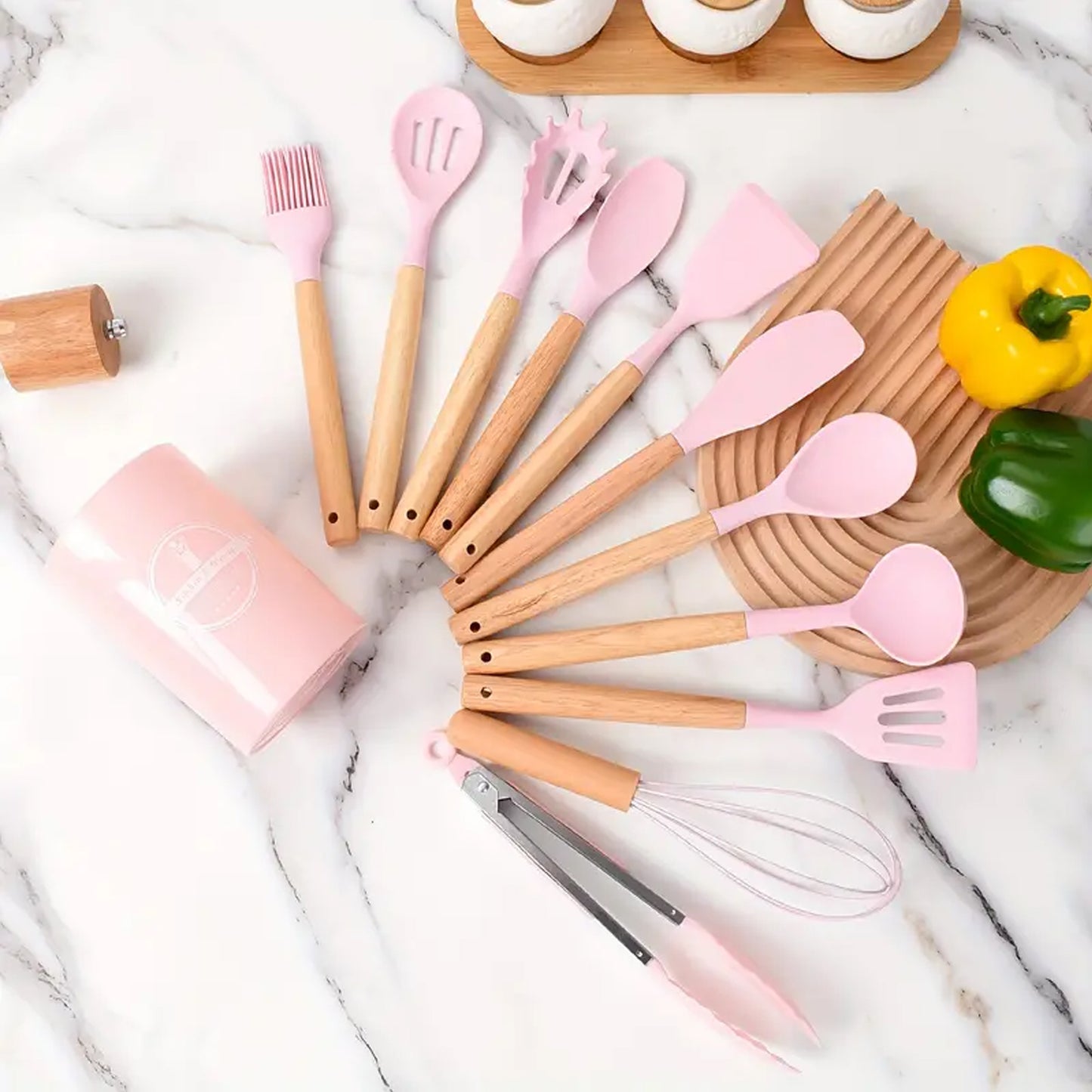 Kitchen Life 12 Piece Silicone Utensil Set Pink