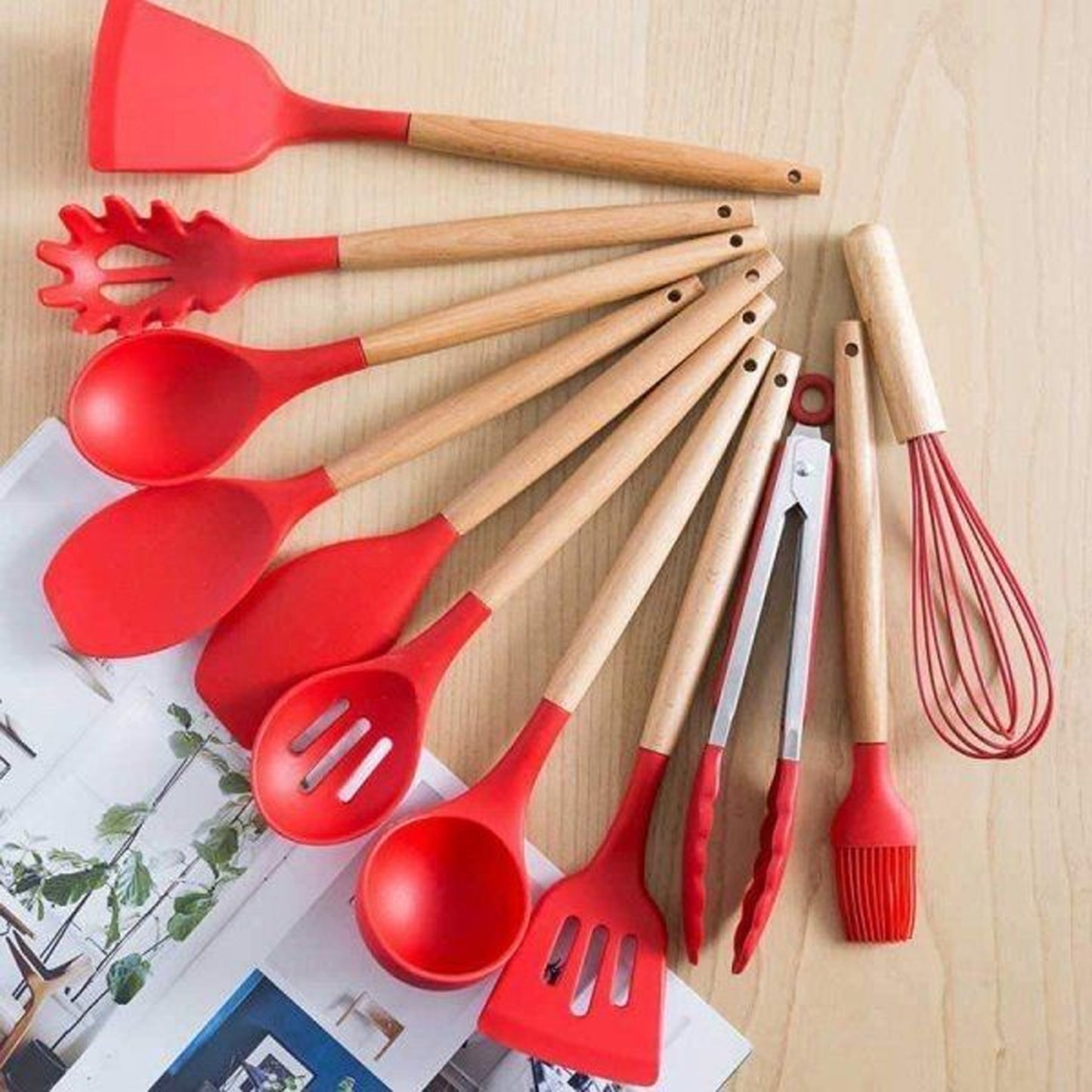 Kitchen Life 12 Piece Silicone Utensil Set Red