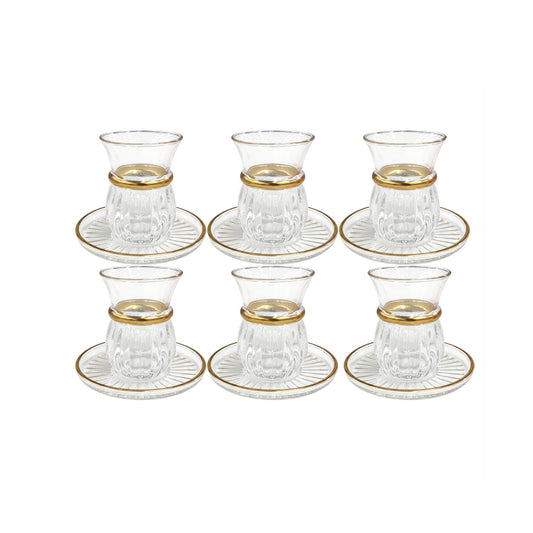 12 Piece Turkish Glass Set Clear & Gold