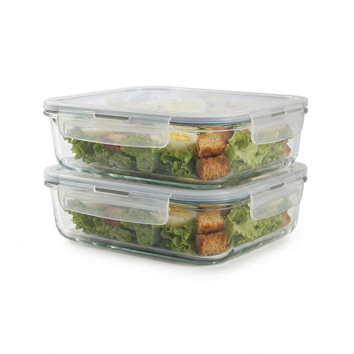 CH 1500ml 2 Piece Rectangular Glass Container Set Clear
