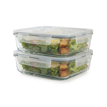 CH 1500ml 2 Piece Rectangular Glass Container Set Clear