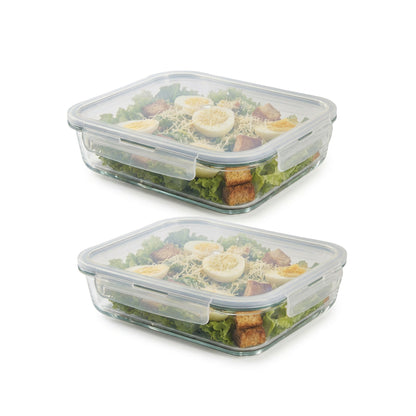 CH 1500ml 2 Piece Rectangular Glass Container Set Clear