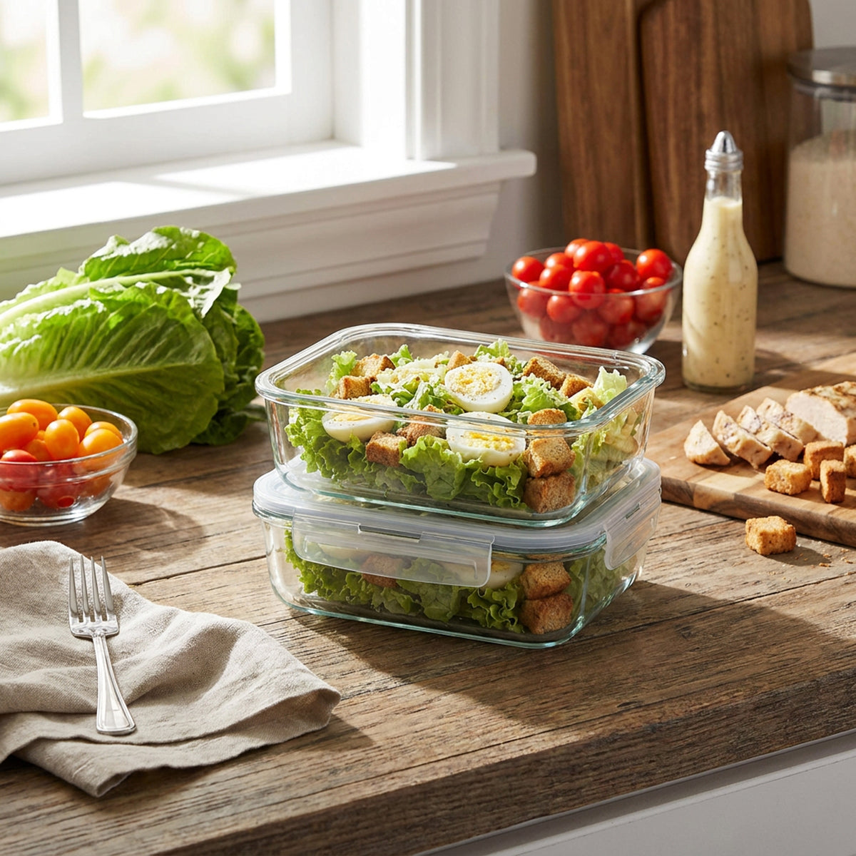 CH 1500ml 2 Piece Rectangular Glass Container Set Clear