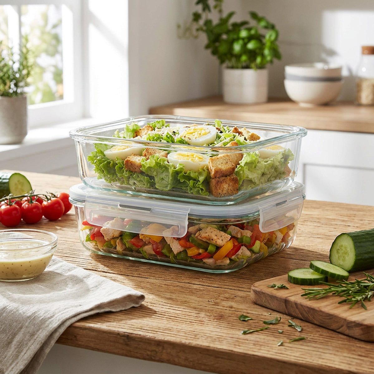CH 1500ml 2 Piece Rectangular Glass Container Set Clear