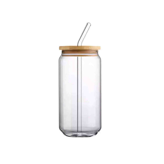 Kitchen Life 435ml Can Shaped Glass with Straw Clear