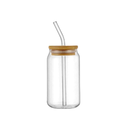 Kitchen Life 515ml Can Shaped Glass with Straw Clear