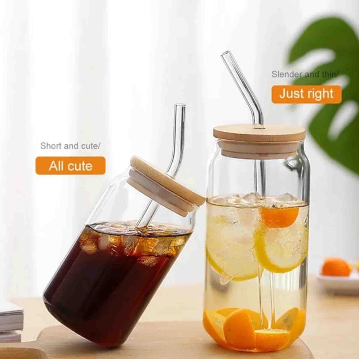 Kitchen Life 515ml Can Shaped Glass with Straw Clear