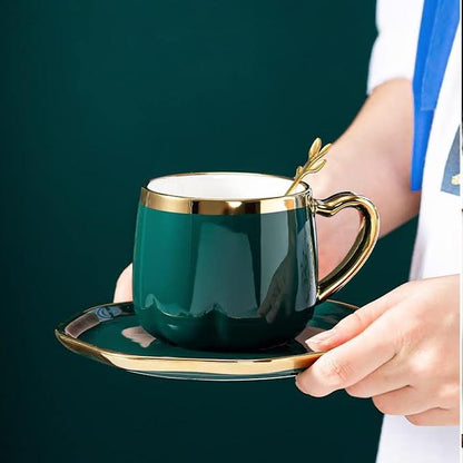 Ceramic Flower Tea Cup & Saucer Set Green