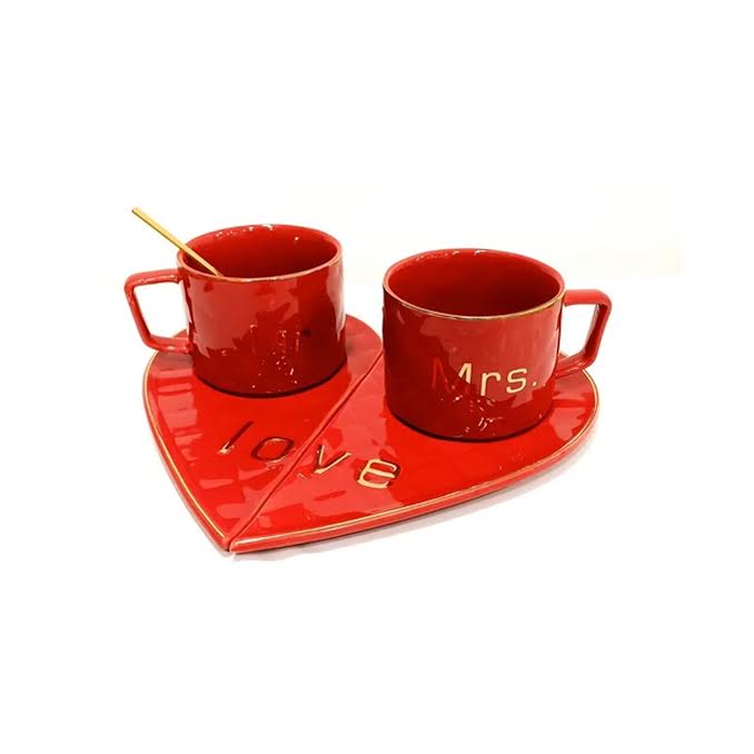 Mr & Mrs 250ml Cup & Saucer Set Red