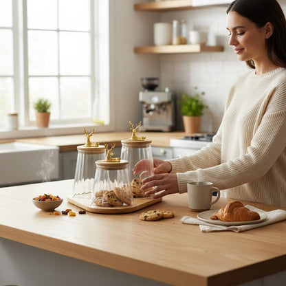 3 Piece Glass Canister Set Clear