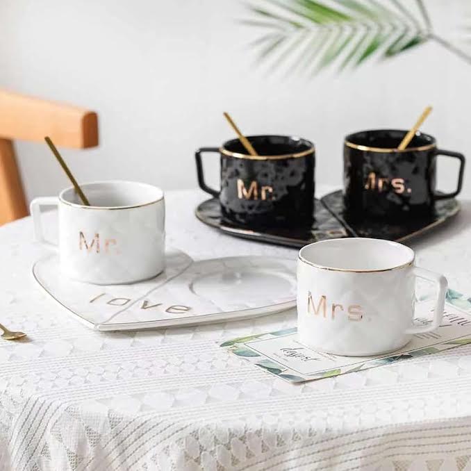Mr & Mrs 250ml Cup & Saucer Set Black