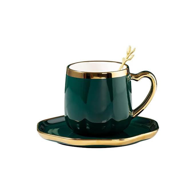 Ceramic Flower Tea Cup & Saucer Set Green